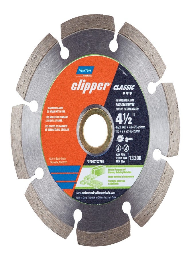 Norton Cut Off Wheel Tile Saw Blade, Clipper Classic Diamond Cutting Wheel, Segmented Rim Cut-Off Type 01, 4.5" Diamond High-Speed Cutting Disc for Tile, Pack of 1 - Image 1
