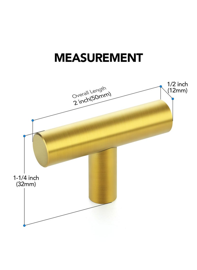 spa luxetique 10 Pack Gold Cabinet Knobs 2 Inch - Brushed Brass Drawer Knobs Single Hole Gold T Bar Hardware Drawer Pulls for Kitchen Cabinets and Dressers  - Image 2