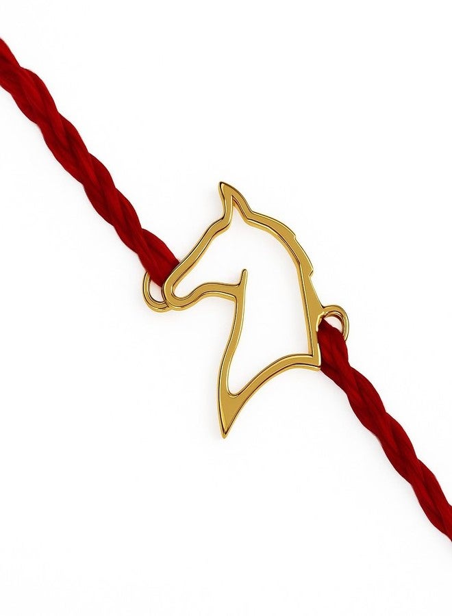 LBV 925 Silver Gold Plated Horse Rakhi For Brothers | Kids | Toddlers | Raksha Bandhan Rakhi/Bracelet | Handcraft | Handmade | Modern Twist | Traditional Desighner Rakhis For Gift | With Bottle of Ganga jal-Roli-Chawal - Image 1