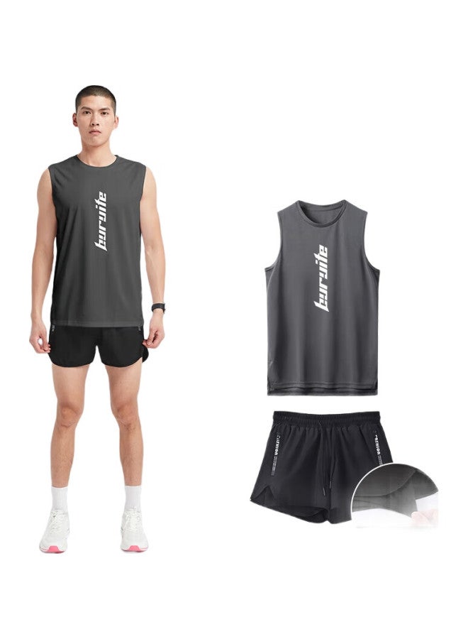 BURUITE Ice Silk Sports Set For Men, Summer Vest, Marathon Inner Lining Shorts, Quick-Dry Track And Field Running Clothing, Fitness Equipment - Image 3