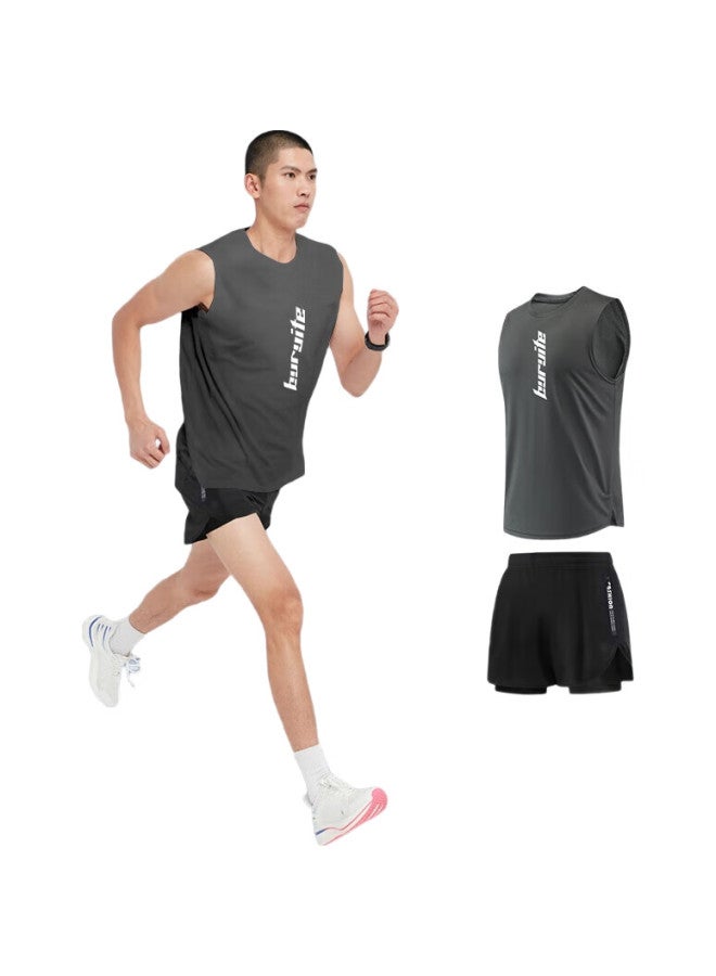 BURUITE Ice Silk Sports Set For Men, Summer Vest, Marathon Inner Lining Shorts, Quick-Dry Track And Field Running Clothing, Fitness Equipment - Image 2