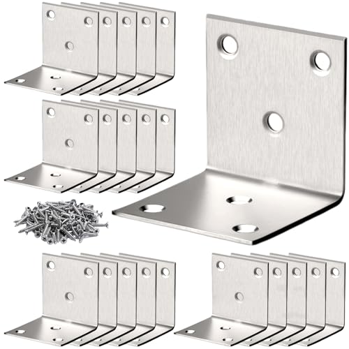 Vyndicca 20 PCS Stainless Steel Corner Braces90 Degree Right Angle BracketHeavy Duty L Brackets for WoodMetal Corner Brackets with 120 Screws for Wooden Frame Furniture Bed Bookshelf2x2x19inch - Image 1