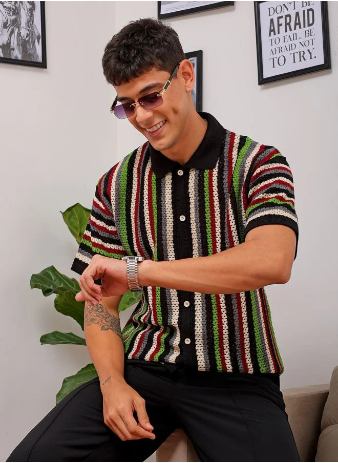 The Indian Garage Co Men Relaxed Fit Striped Half Sleeves Regular collar Casual Shirt