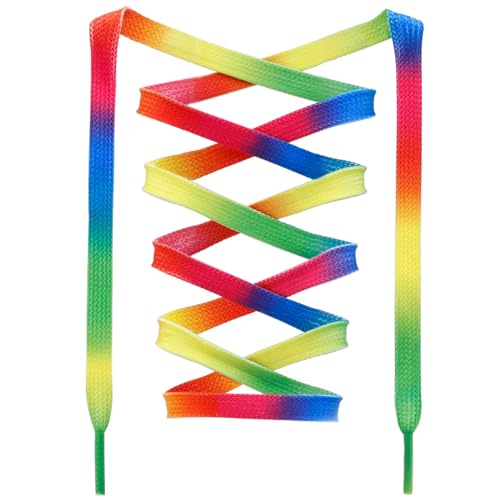 DANHUA Colorful Flat Shoe Laces: 2 Pair 39Inch Gradient Rainbow Printed Shoelaces for Sneakers - Image 1