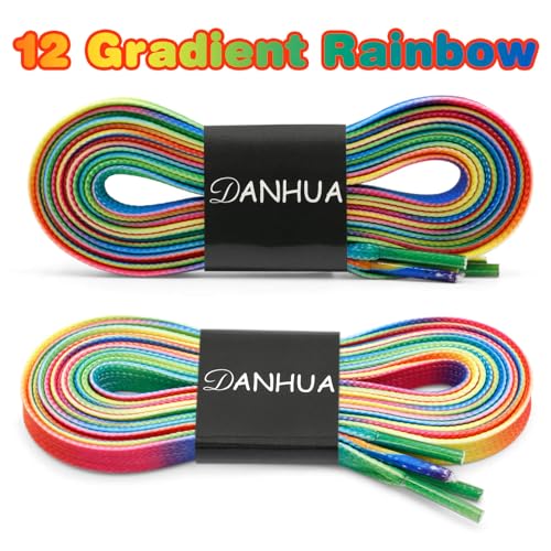 DANHUA Colorful Flat Shoe Laces: 2 Pair 39Inch Gradient Rainbow Printed Shoelaces for Sneakers - Image 2