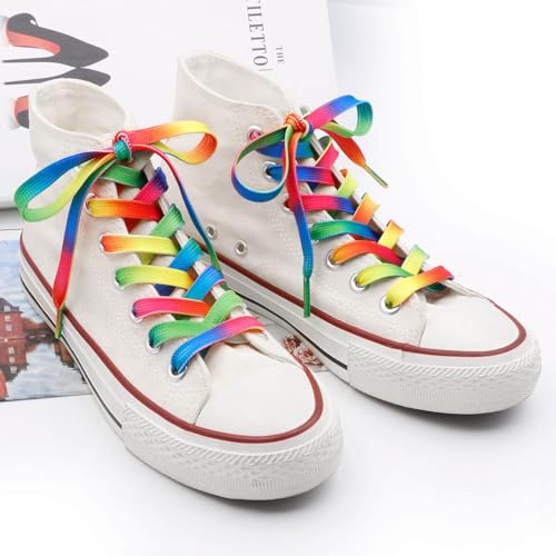 DANHUA Colorful Flat Shoe Laces: 2 Pair 39Inch Gradient Rainbow Printed Shoelaces for Sneakers - Image 4