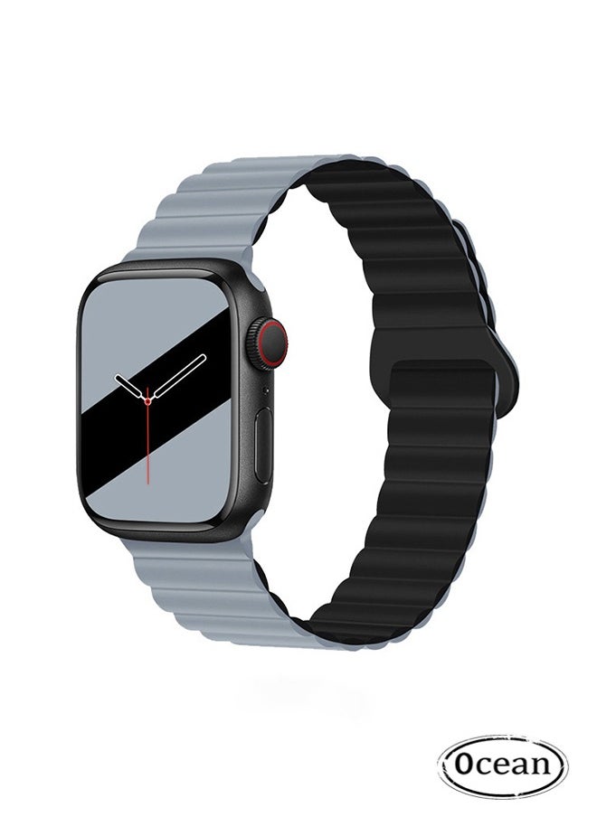 Ocean - Suitable for Apple Watch Strap 41mm 40mm 38mm Waterproof Soft Silicone Integrated Double Side Magnetic Sports Strap Compatible with iWatch Series 8/7/6/5/4/3/2/1/SE (Grey/Black) - Image 1