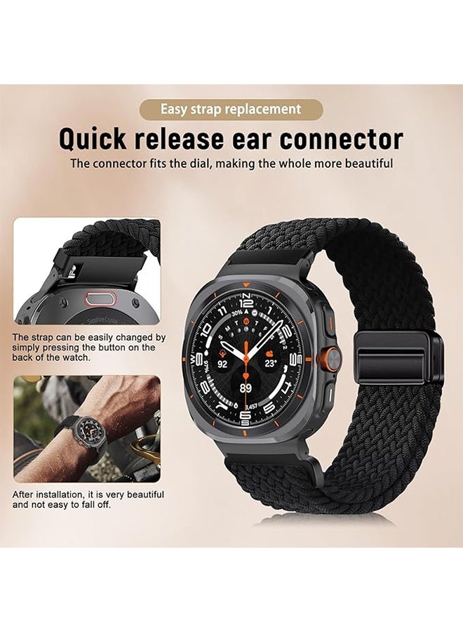 2Pcs Galaxy Watch Ultra Strap Suitable for Samsung Galaxy Watch Ultra 47mm Adjustable Woven Nylon Strap(Black & Beige) - Image 5