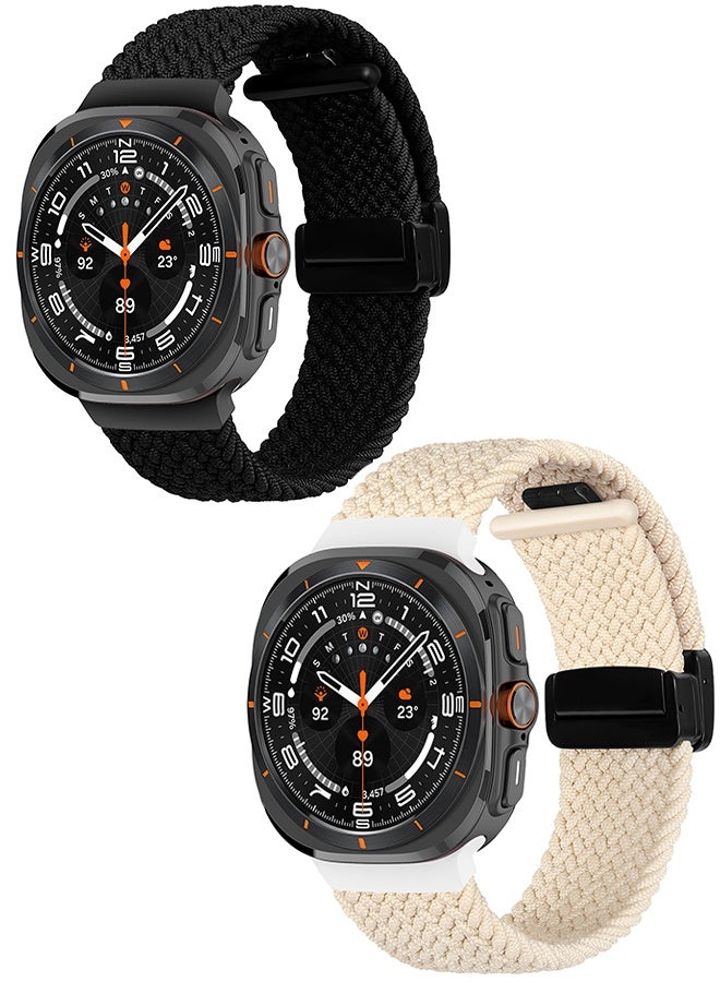 2Pcs Galaxy Watch Ultra Strap Suitable for Samsung Galaxy Watch Ultra 47mm Adjustable Woven Nylon Strap(Black & Beige) - Image 1