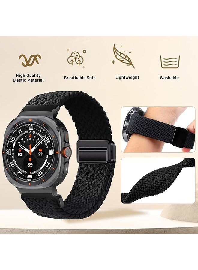 2Pcs Galaxy Watch Ultra Strap Suitable for Samsung Galaxy Watch Ultra 47mm Adjustable Woven Nylon Strap(Black & Beige) - Image 2