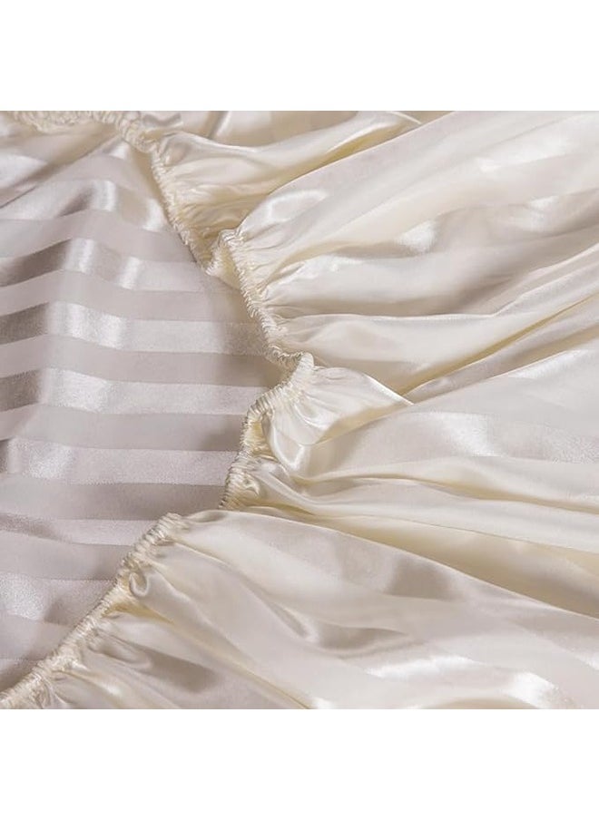 QBED Striped Fitted Sheet Set of 3 for Hotels Homes Touristic Village Beige  - Image 3