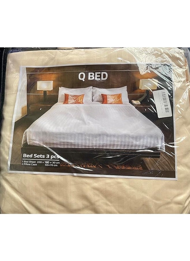 QBED Striped Fitted Sheet Set of 3 for Hotels Homes Touristic Village Beige  - Image 5