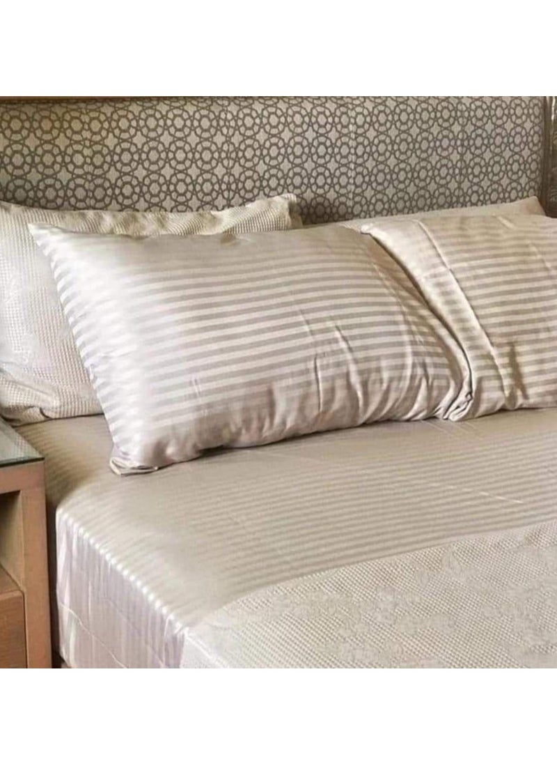 QBED Striped Fitted Sheet Set of 3 for Hotels Homes Touristic Village Beige  - Image 1