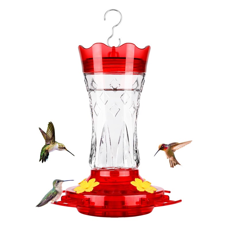 BOLITE Glass Hummingbird Feeders for Outdoors Hanging, Built-in Ant Moat, 4 Bee Guard Feeding Ports with Perches, Leak Proof, 15 Ounces, Stars Decor, Red, Gifts for Women Men, Gifts for Mom Dad - Image 1