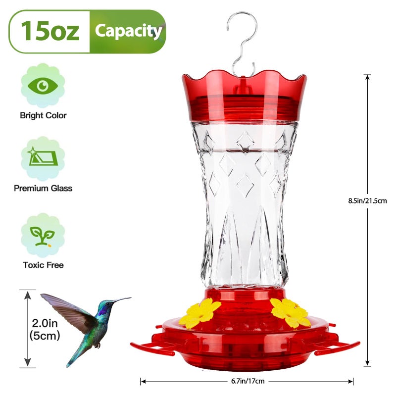 BOLITE Glass Hummingbird Feeders for Outdoors Hanging, Built-in Ant Moat, 4 Bee Guard Feeding Ports with Perches, Leak Proof, 15 Ounces, Stars Decor, Red, Gifts for Women Men, Gifts for Mom Dad - Image 4