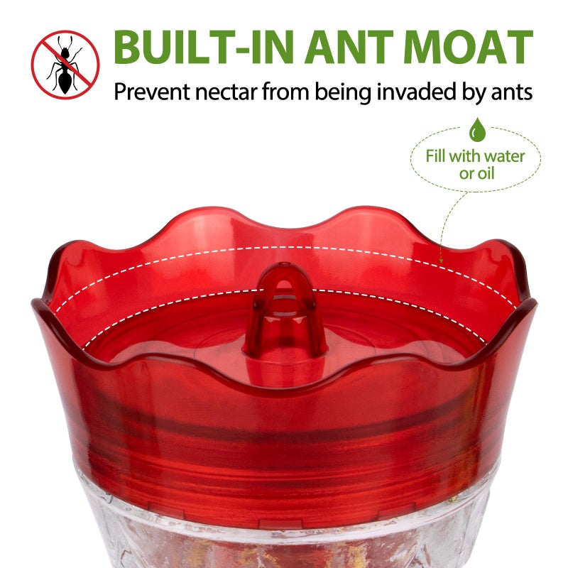 BOLITE Glass Hummingbird Feeders for Outdoors Hanging, Built-in Ant Moat, 4 Bee Guard Feeding Ports with Perches, Leak Proof, 15 Ounces, Stars Decor, Red, Gifts for Women Men, Gifts for Mom Dad - Image 5