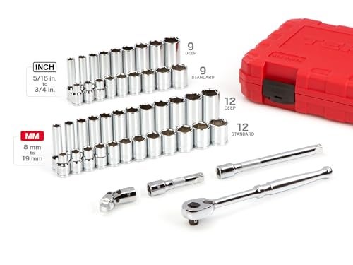 TEKTON 3/8 Inch Drive 6-Point Socket and Ratchet Set, 46-Piece (5/16-3/4 in., 8-19 mm) | SKT15301 - Image 3