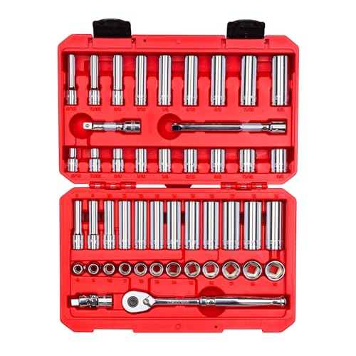 TEKTON 3/8 Inch Drive 6-Point Socket and Ratchet Set, 46-Piece (5/16-3/4 in., 8-19 mm) | SKT15301 - Image 1