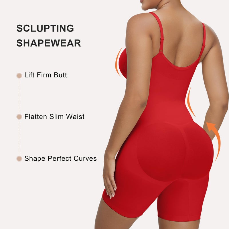 SHAPERX Shapewear Bodysuit for Women Tummy Control Seamless Zip-Up Body Shaper Waist Snatched Body Suit,SZ5862-Red-S/M - Image 2