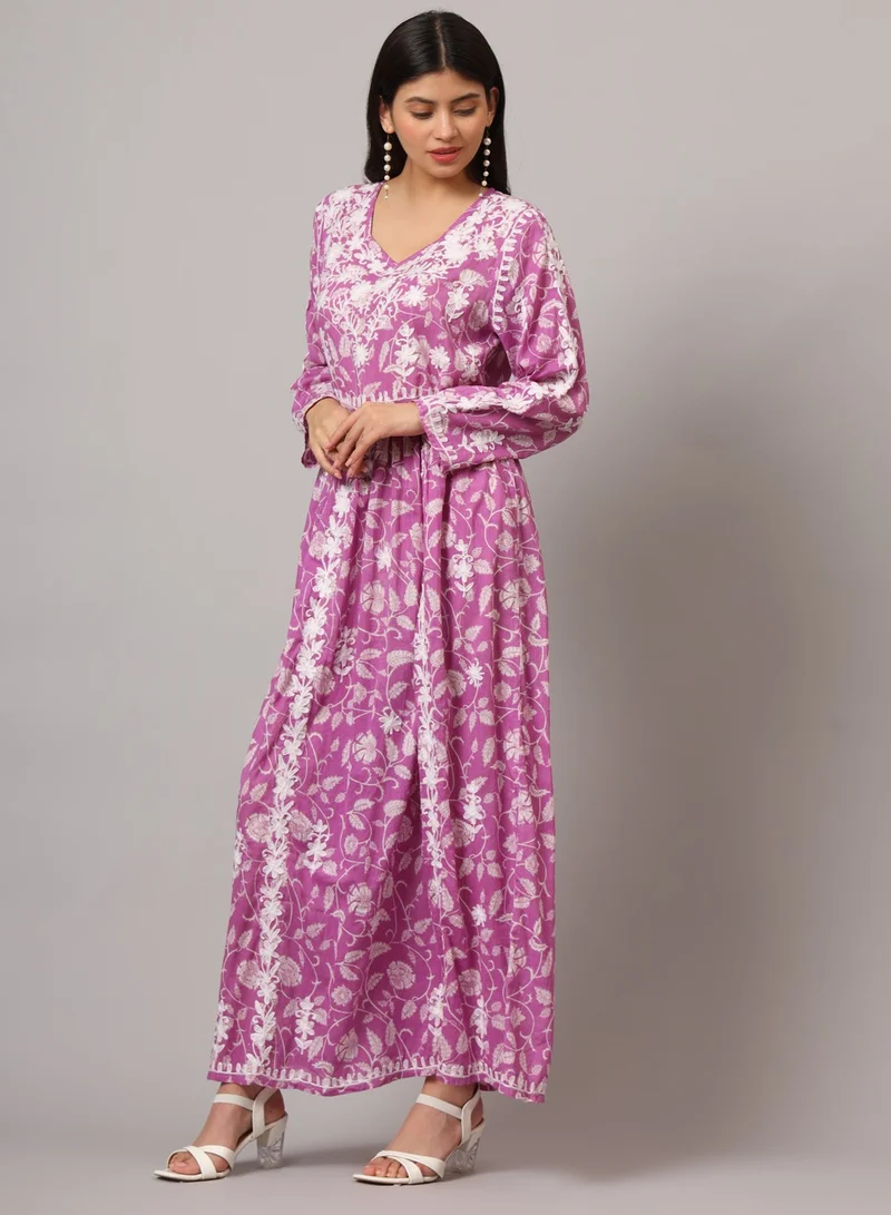 Alaya Hand Embroidered Lucknowi Chikankari  Printed Mulmul Cotton Jalabiya-AL3936