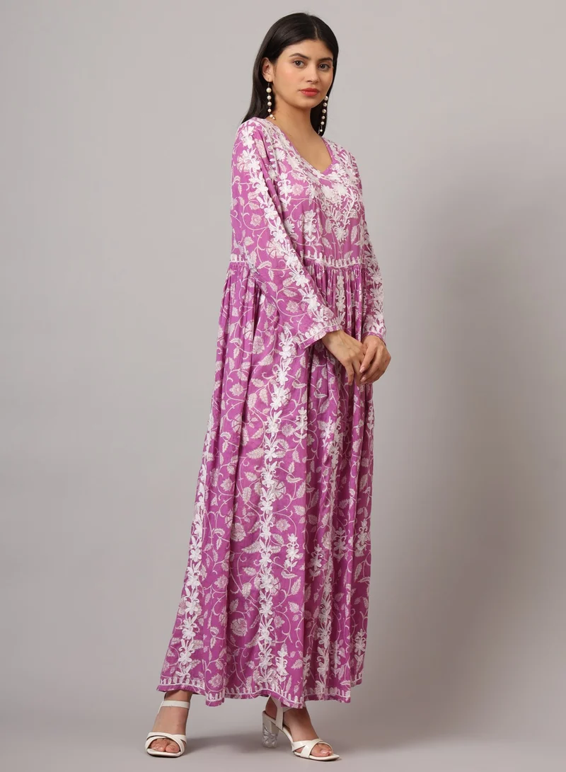 Alaya Hand Embroidered Lucknowi Chikankari  Printed Mulmul Cotton Jalabiya-AL3936