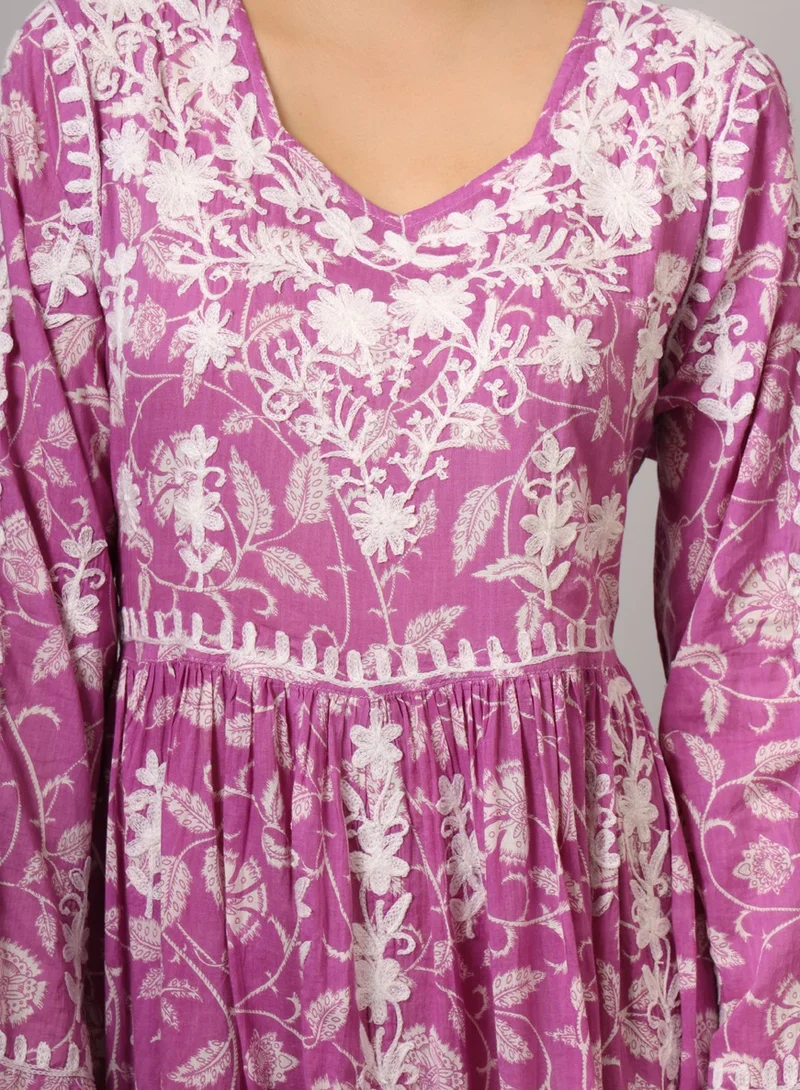 Alaya Hand Embroidered Lucknowi Chikankari  Printed Mulmul Cotton Jalabiya-AL3936