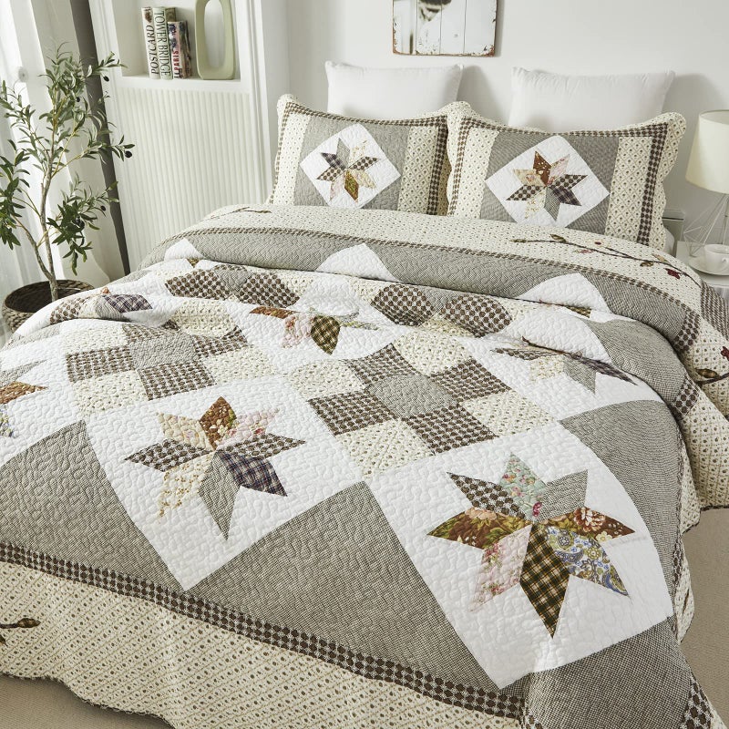 Brandream King Size Luxury Patchwork Quilts Cotton Farmhouse Quilted Comforter Set Vintage Quilt Bedding Set - Image 2