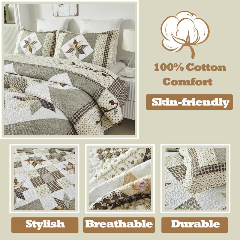 Brandream King Size Luxury Patchwork Quilts Cotton Farmhouse Quilted Comforter Set Vintage Quilt Bedding Set - Image 3