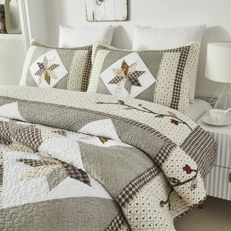 Brandream King Size Luxury Patchwork Quilts Cotton Farmhouse Quilted Comforter Set Vintage Quilt Bedding Set - Image 4