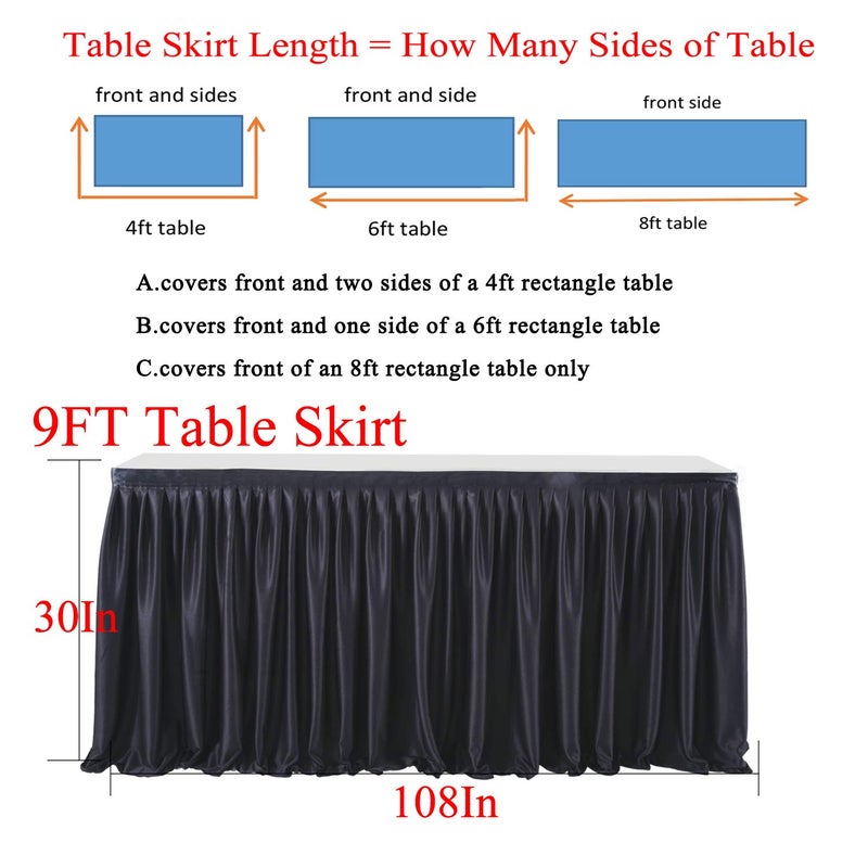 PARTISKY Black Polyester Table Skirt for Rectangle Tables 8ft, Wrinkle Resistant Pleated Ruffle Table Cloth for Banquet Wedding Trade Baby Shower Display Gift Dining Table - Image 5