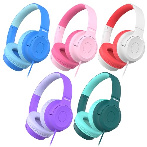 iClever سماعات iClever للأطفال للمدرسة K-12، حجم آمن 85dBA، خالية من التشابك، جاك 3.5 مم، ستيريو عالي الدقة، سماعات قابلة للطي والدوران للأطفال مع سلك للفصل الدراسي/الطلاب/الأجهزة اللوحية/الكمبيوتر المحمول، عبوة 5 قطع - Image 1