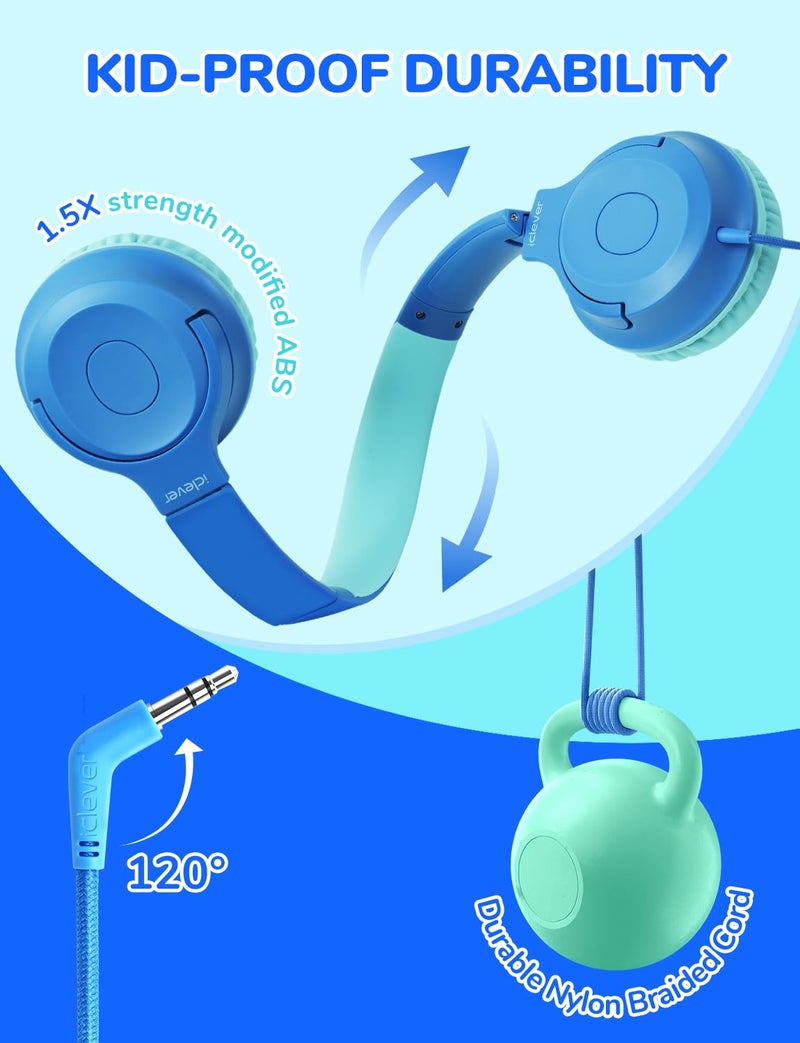 iClever سماعات iClever للأطفال للمدرسة K-12، حجم آمن 85dBA، خالية من التشابك، جاك 3.5 مم، ستيريو عالي الدقة، سماعات قابلة للطي والدوران للأطفال مع سلك للفصل الدراسي/الطلاب/الأجهزة اللوحية/الكمبيوتر المحمول، عبوة 5 قطع - Image 3