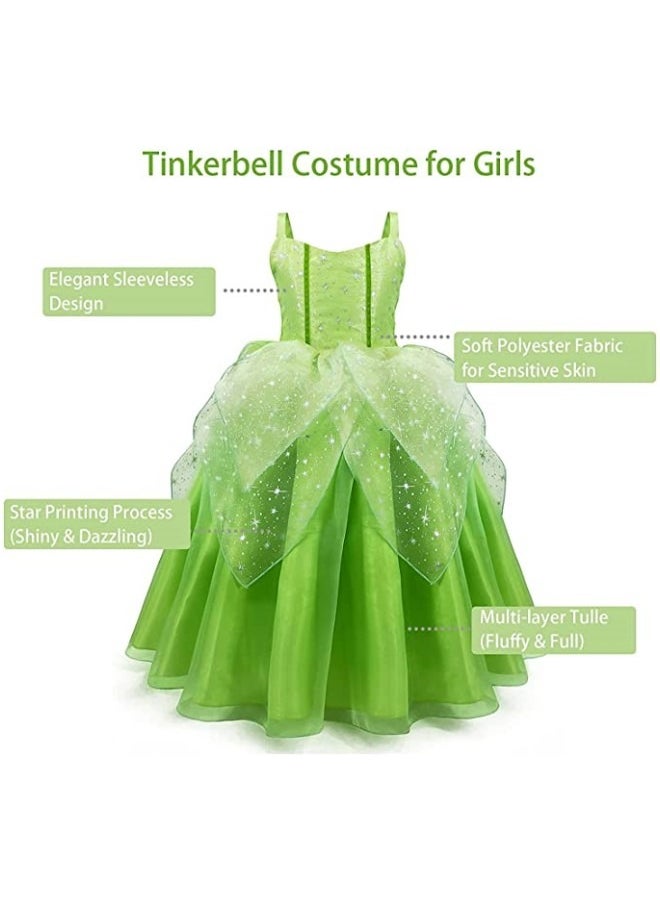 GGEROU - Princess Tinkerbell Fairy Costume for Toddler Girls,Elf Cosplay Dress Princess Costumes with Butterfly Wings,Tinker Bell Fairy Dress Up Outfit for Girls Birthday Party Age 2-13 Years - Image 1