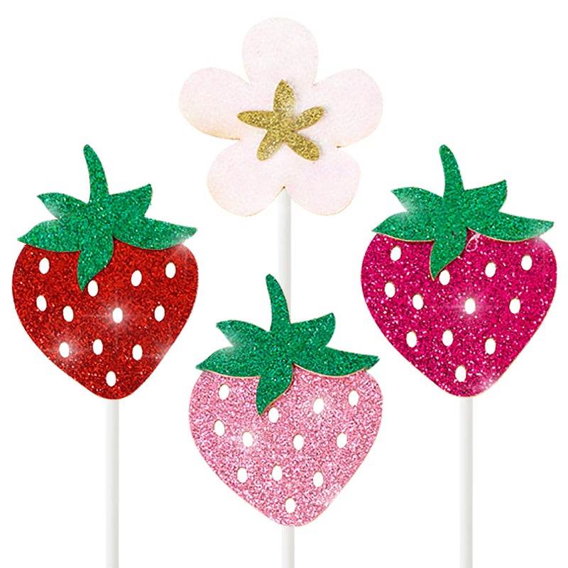 umoni 24pcs Berry Sweet Birthday Party DecorationsStrawberry Theme Cupcake Toppers for Summer Fruit Themed Party Food Picks Supplies - Image 2