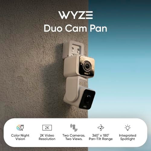 WYZE Duo Cam Pan Indoor/Outdoor IP65 2K 360° Pan/Tilt Smart Home Security Camera with Color Night Vision, Compatible with Alexa & Google Assistant, White - Image 2