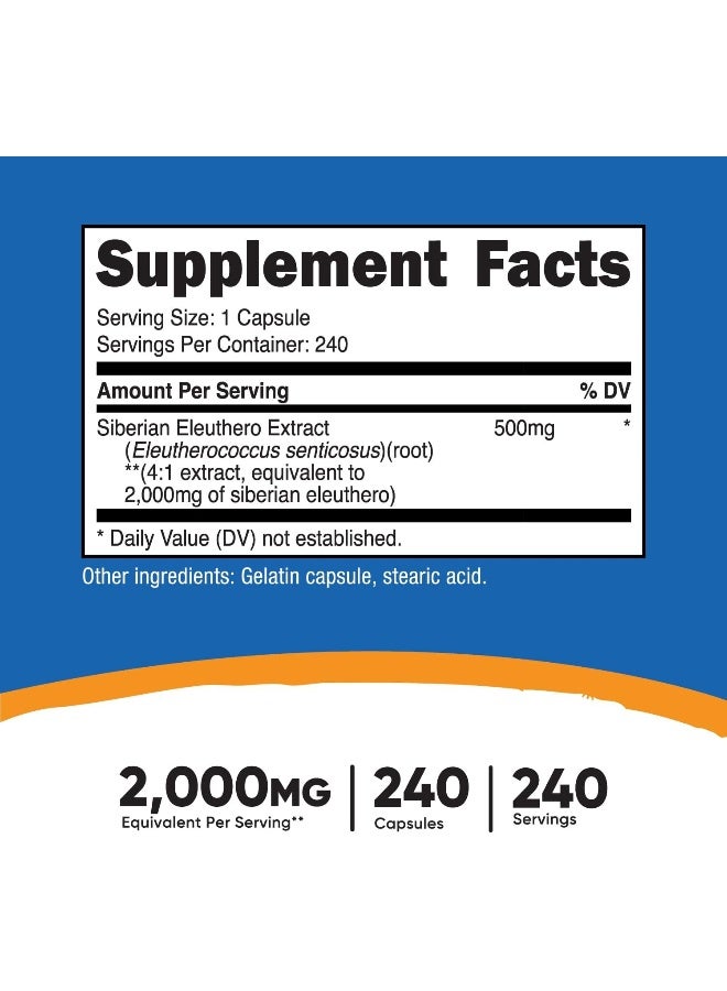 Nutricost نوتريكوست سيبيريان إلوثيرو - إلوثيروكوكوس سينتيكوس - خالي من الغلوتين وغير معدل وراثيًا 240 كبسولة - Image 2