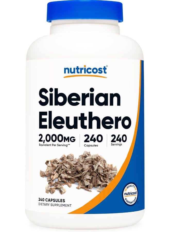 Nutricost نوتريكوست سيبيريان إلوثيرو - إلوثيروكوكوس سينتيكوس - خالي من الغلوتين وغير معدل وراثيًا 240 كبسولة - Image 1
