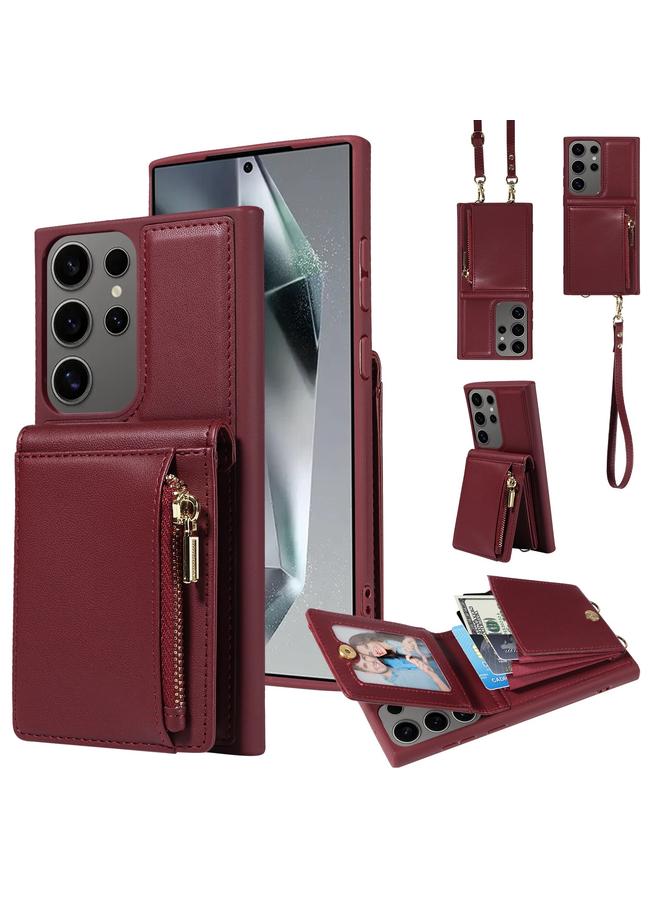 اس-توب جراب لهاتف Samsung Galaxy S25 Ultra 5G، جراب هاتف جلدي مزود بحزام وسحاب - Image 1