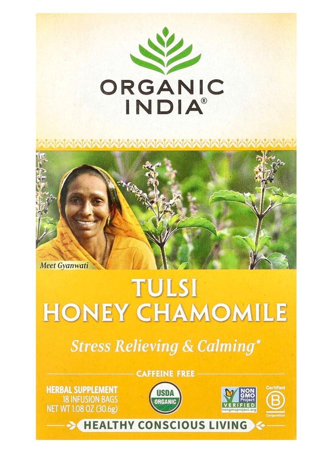 Organic India Tulsi Tea Honey Chamomile Caffeine-Free 18 Infusion Bags 1.08 oz (30.6 g) 