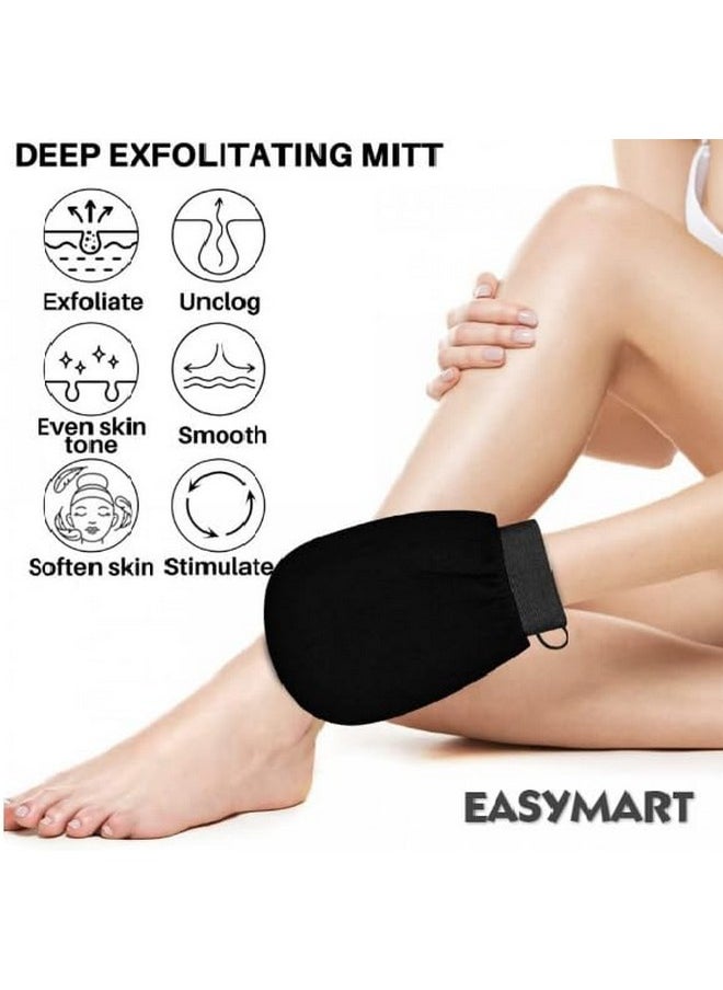 EASYMART Easymart Body Scrubber Exfoliator Mitt For Use At Shower Or Bath Pure Viscose Fibre Doublelayered Exfoliating Body Glove For Dead Skin Tan Removal For Face And Body By Easymart (Black)  - Image 2