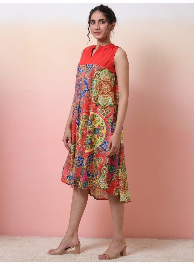 AKS Red & Blue Printed A-Line Dress  - Image 5