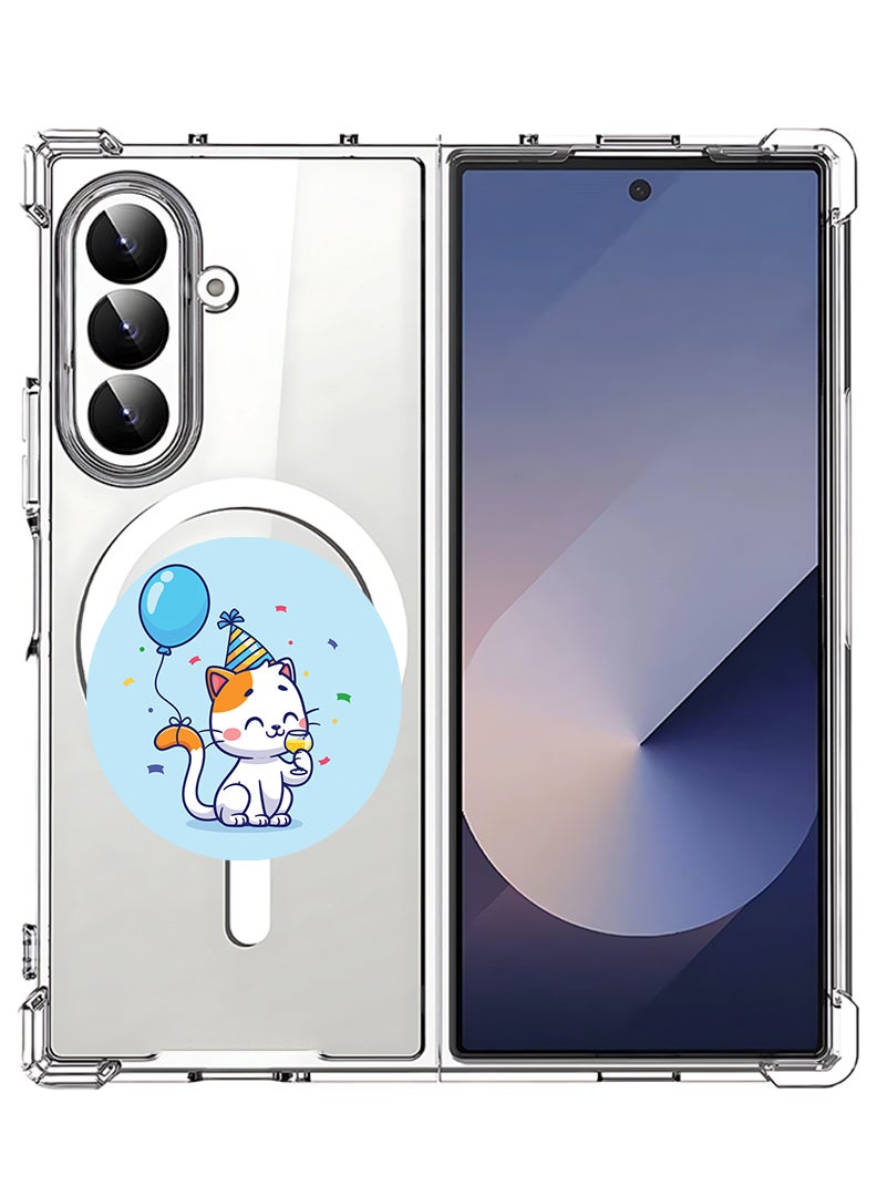 Theodor Magnetic Case for Samsung Galaxy Z Fold 7 Compatible with MagSafe Wireless Charging, Shockproof Phone Bumper Cover Cute Cat Birthday - Image 1