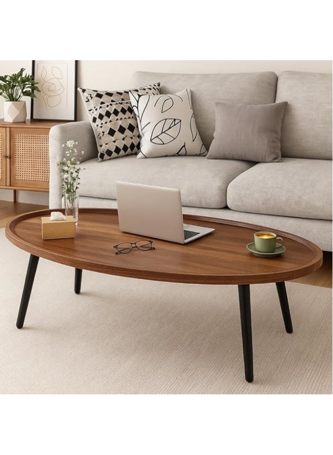 HOME TASTE 𝐎𝐧𝐞𝐃𝐜𝐨𝐫 Rustic Oval Coffee Table, Mid-Century Modern Wooden Center Table with Solid Legs, Waterproof Durable Sofa Tea Table for Living Room, Bedroom, Home Office & Coffee Shop - Image 5