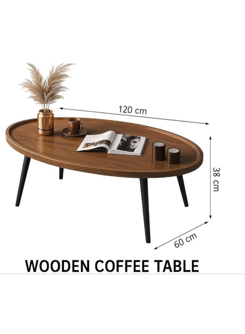 HOME TASTE 𝐎𝐧𝐞𝐃𝐜𝐨𝐫 Rustic Oval Coffee Table, Mid-Century Modern Wooden Center Table with Solid Legs, Waterproof Durable Sofa Tea Table for Living Room, Bedroom, Home Office & Coffee Shop - Image 2