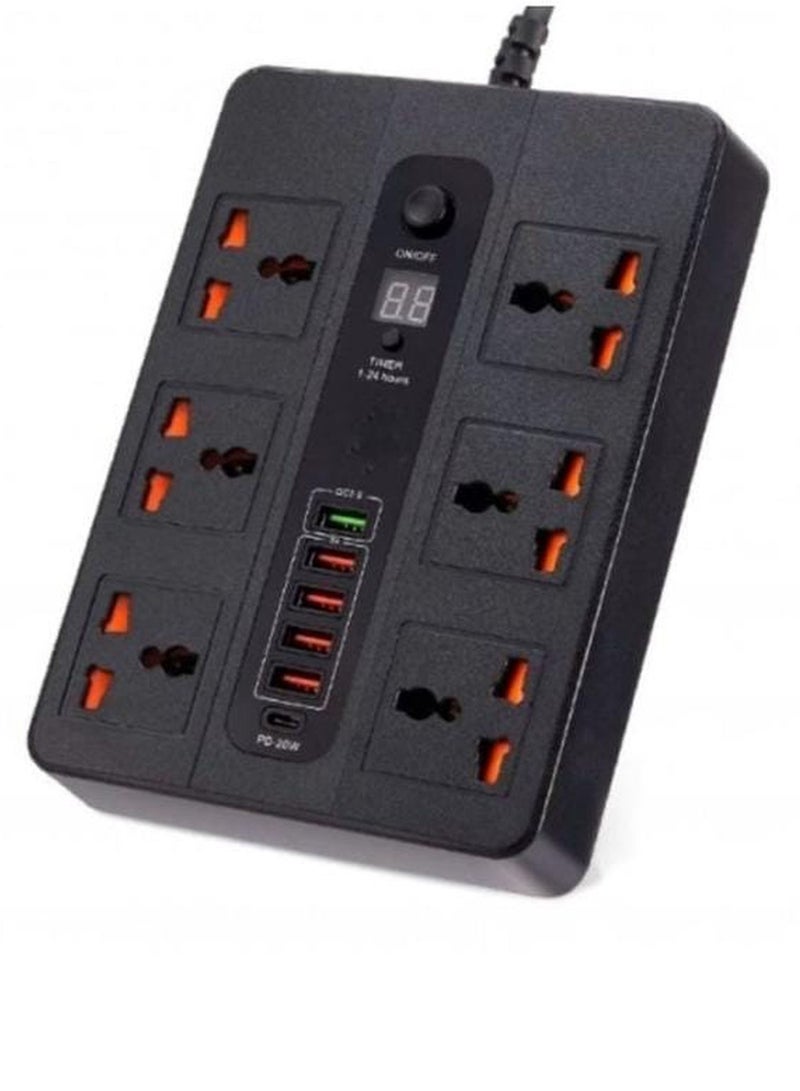 REBENUO Power Socket BKL-11 Power Socket 6 Sockets 5 USB 1 BD 2 Meter 3000 Watts Power Socket BKL-11 - Image 2
