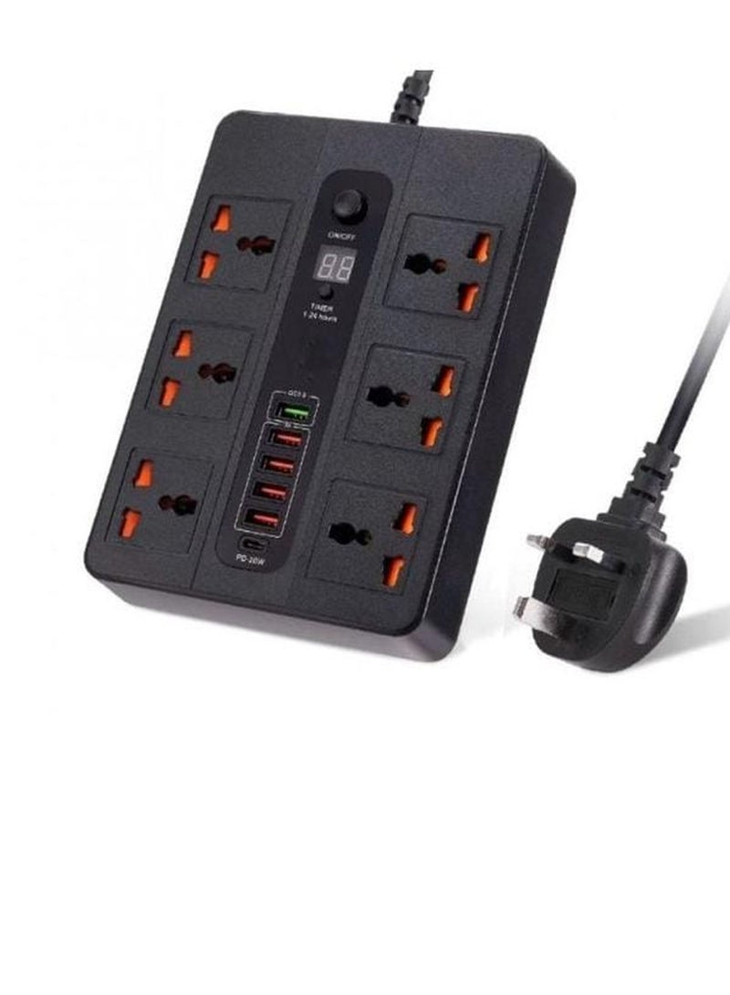 REBENUO Power Socket BKL-11 Power Socket 6 Sockets 5 USB 1 BD 2 Meter 3000 Watts Power Socket BKL-11 - Image 1