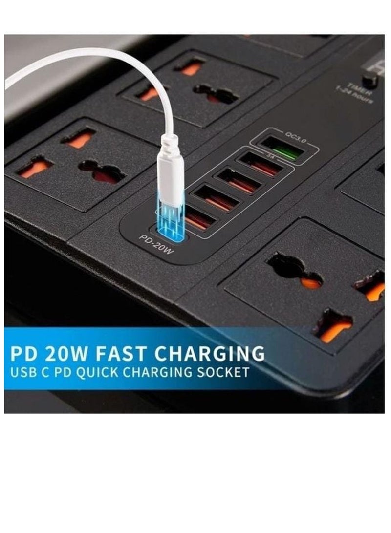 REBENUO Power Socket BKL-11 Power Socket 6 Sockets 5 USB 1 BD 2 Meter 3000 Watts Power Socket BKL-11 - Image 4