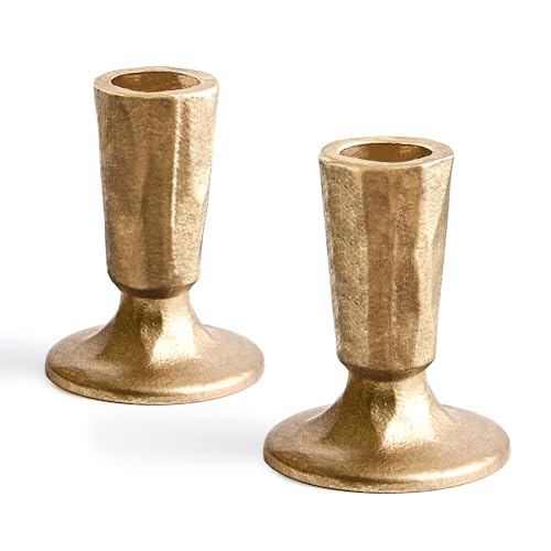 LEORAY Cast Iron Taper Candle Holder Set of 2, Antique Brass Candlestick Holders Decorative Candle Stand, Tapered Candle Holders Tall Set for Wedding, Holiday, Home Decor, Christmas Decoration (Gold) - Image 1