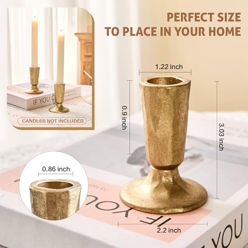 LEORAY Cast Iron Taper Candle Holder Set of 2, Antique Brass Candlestick Holders Decorative Candle Stand, Tapered Candle Holders Tall Set for Wedding, Holiday, Home Decor, Christmas Decoration (Gold) - Image 5