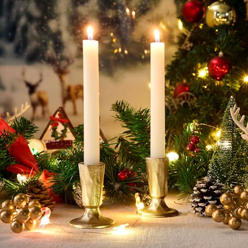 LEORAY Cast Iron Taper Candle Holder Set of 2, Antique Brass Candlestick Holders Decorative Candle Stand, Tapered Candle Holders Tall Set for Wedding, Holiday, Home Decor, Christmas Decoration (Gold) - Image 3